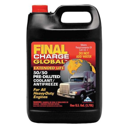 Antifreeze Coolant, Bottle, 1 gal, Ready to Use, Pre-Diluted 50/50, OAT, Ethylene Glycol, Red