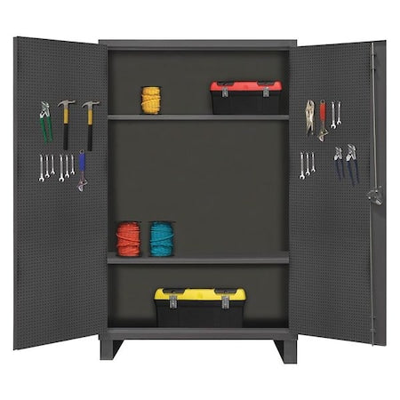Shelving & Pegboard Storage Cabinet, 78 in H, 48 in W, 24 in D, Swing, Padlock Hasp, Gray, 0 Drawers