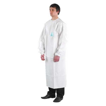 Disposable Lab Coat, Non-Woven Polyethylene Laminate, Zipper Closure, White, L, 30 PK