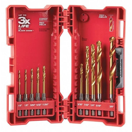 SHOCKWAVE Impact Duty RED HELIX Titanium Drill Bit Set, TiN Kit, 10-Piece