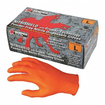 NitriShield with Grippaz, Nitrile Disposable Gloves, 6 mil Palm, Powder-Free, 2XL, 100 PK, Orange