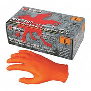 NitriShield with Grippaz, Nitrile Disposable Gloves, 6 mil Palm, Powder-Free, L, 100 PK, Orange