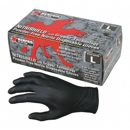 NitriShield with Grippaz, Nitrile Disposable Gloves, 6 mil Palm, Powder-Free, M, 100 PK, Black