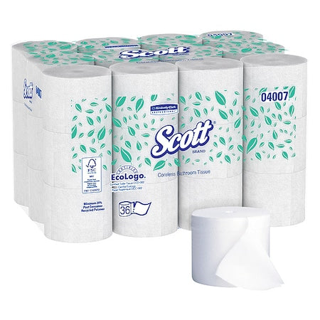Scott Coreless High-Capacity Standard Roll Toilet Paper, 2-Ply, White, (1,000 Sheets/Roll, 36 Rolls)