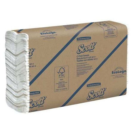 Scott Essential C-Fold Paper Towels, 1 Ply, 200 Sheets, White, 12 PK