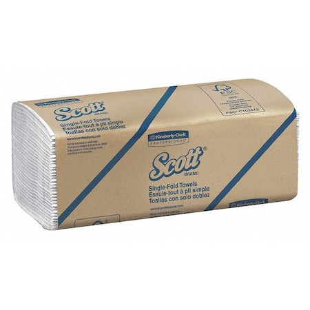 Scott Essential Single Fold Paper Towel, 1 Ply, 250 Sheets, White, 16 PK