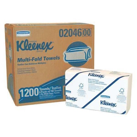 Multifold Paper Towels, 1-Ply, 9.2" x 9.4" sheets, White, (150 Sheets/Pack, 8 Packs/Case)