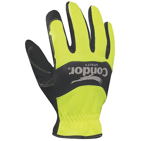 Hi-Vis Mechanics Gloves, Synthetic Leather Palm, S, Black/Yellow