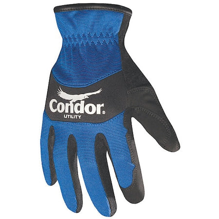 Mechanics Gloves, Synthetic Leather Palm, 2XL, Black/Blue