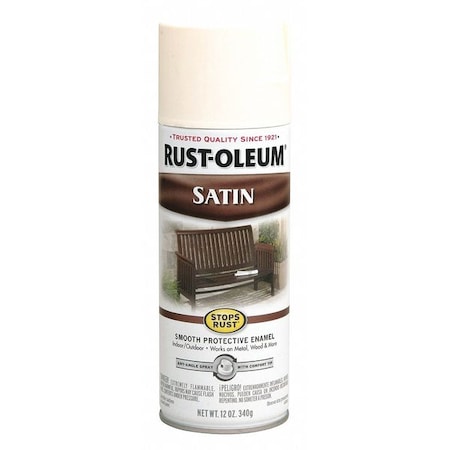 Spray Paint, Shell White, Satin, Solvent, 12 oz.