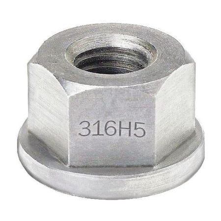 Flange Nut, 1/2"-13, 316 Stainless Steel, 316, Plain, 3/4 in Hex Wd, 7/16 in Hex Ht