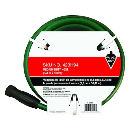 5/8 in ID x 100 ft L Water Hose, PVC Tube, Green, Brass x Brass Fitting