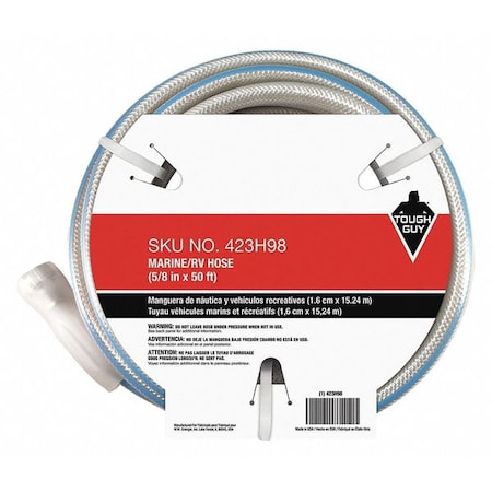 5/8 in ID x 50 ft L Water Hose, PVC Tube, White, Aluminum x Aluminum Fitting