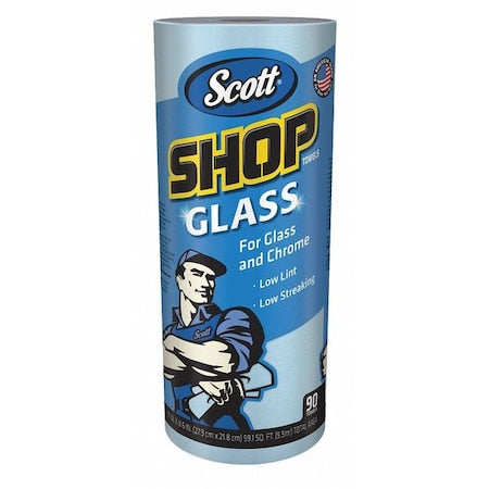 Scott Shop Towels Glass (32896), Blue Shop Towels for Glass and Mirrors, 90 Towels/Roll,12 Rolls