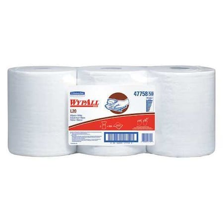 WypAll General Clean L20 Medium Cleaning Cloths (47758), Center-Pull Rolls, White, 2-Ply, 3 Rolls