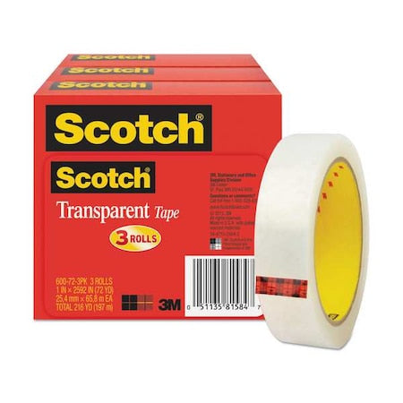 Transparent Tape,1 x 2592 in.,PK3