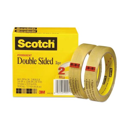 Double Sided Tape,3/4 x 1296 In., PK2