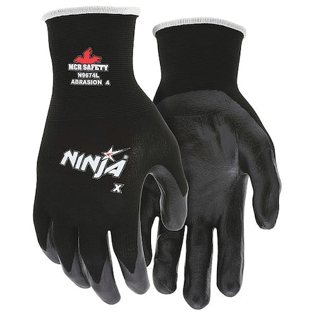 Coated Gloves, Bi-Polymer, Smooth Finish, Palm, Not Rated Abrasion Level, Black, S 1 PR