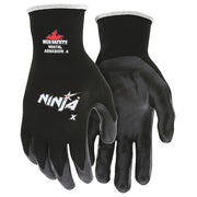 Coated Gloves, Bi-Polymer, Smooth Finish, Palm, Not Rated Abrasion Level, Black, L 1 PR
