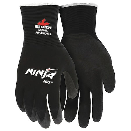Coated Gloves, HPT, Palm, Not Rated Abrasion Level, Black, M 2 PK