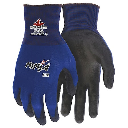 Coated Gloves, Polyurethane, Smooth Finish, Palm, Not Rated Abrasion Level, Black/Blue, L 12 PK