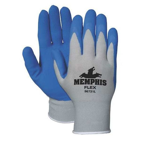 Coated Gloves, Foam Latex, Palm, Not Rated Abrasion Level, Blue/Gray, L 2 PK
