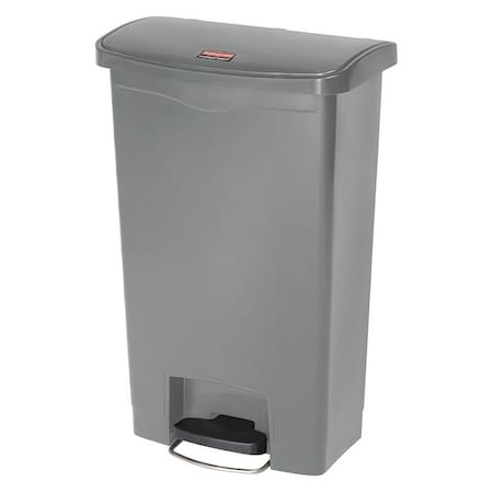 Slim Jim Step-On 13 gal Rectangular Slim-Profile Plastic Can, Gray, Foot Pedal, Plastic, 12 1/8 in