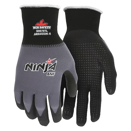 Coated Gloves, Nitrile, Flat Dip with Dots, Palm, Not Tested Abrasion Level, Gray, XS (6) 1 PR