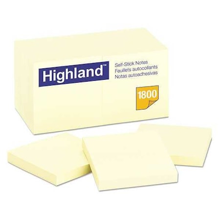 Note,3"x3", Yellow, PK18