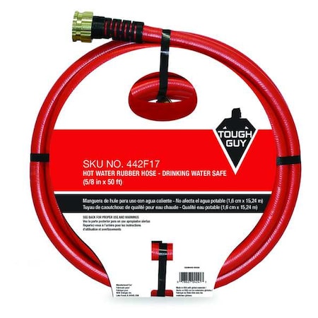 5/8 in ID x 50 ft L Water Hose, Rubber Tube, Red, Aluminum x Aluminum Fitting