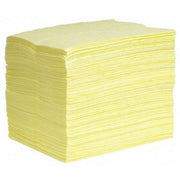 Sorbent Pad, 31 gal, 15 in x 19 in, Harsh Chemicals, Yellow, 200 PK