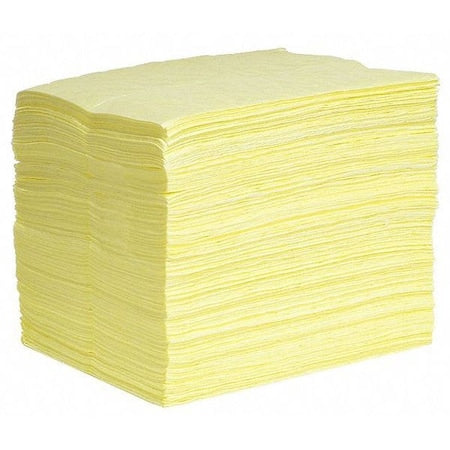 Sorbent Pad, 31 gal, 15 in x 19 in, Harsh Chemicals, Yellow, 200 PK