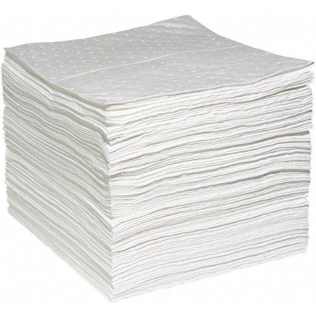 Absorbent Pad, 15 in W x 19 in L, Absorbs 26.3 gal. per Pkg, Oil, White, Poly Bag, 100 Pack