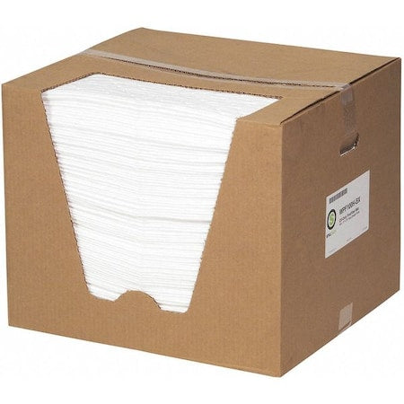 Absorbent Pad, 15 in W x 19 in L, Absorbs 26.3 gal. per Pkg, Oil, White, Dispenser Box, 100 Pack