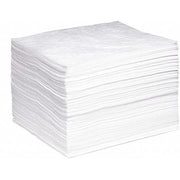 Absorbent Pad, 15 in W x 18 in L, Absorbs 22 gal. Per Pkg, Oil-Only, White, Poly Bag, 100 Pack