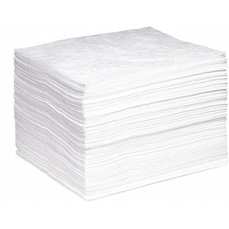 Absorbent Pad, 15 in W x 18 in L, Absorbs 22 gal. Per Pkg, Oil-Only, White, Poly Bag, 100 Pack