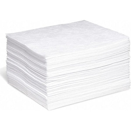 Absorbent Pad, 15 in W x 18 in L, Absorbs 20 gal. per Pkg, Oil, White, Poly Bag, 100 Pack