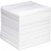 Absorbent Pad, 15 in W x 18 in L, Absorbs 35 gal. Per Pkg, Oil-Only, White, Poly Bag, 200 Pack