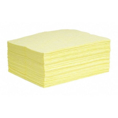 Sorbent Pad, 15 gal, 15 in x 19 in, Harsh Chemicals, Yellow, 100 PK