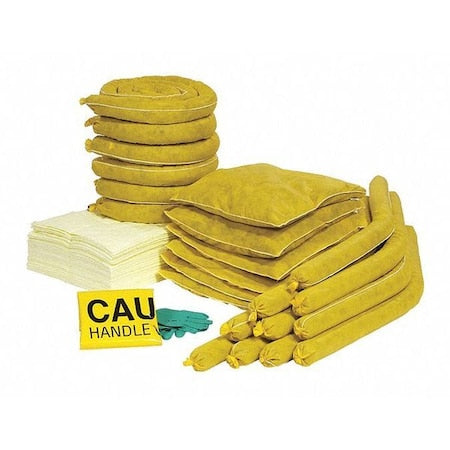Spill Kit Refill, 44 gal Volume Absorbed per Kit, 65 gal Capacity, Box, Yellow, 77