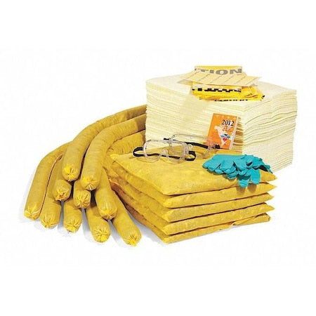 Spill Kit Refill, 49 gal Volume Absorbed per Kit, 55 gal Capacity, Box, Yellow, 144
