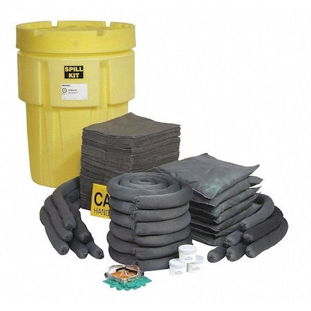 Spill Kit, 87 gal Volume Absorbed per Kit, 95 gal Capacity, Drum, Yellow, 196