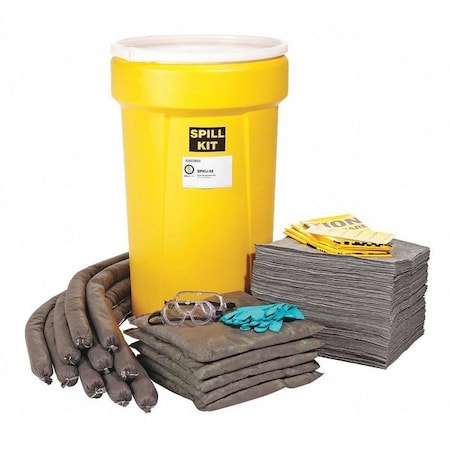 Spill Kit, 52 Gallon Volume Absorbed per Kit, 55 Gallon Container Capacity, Yellow, 144 Components
