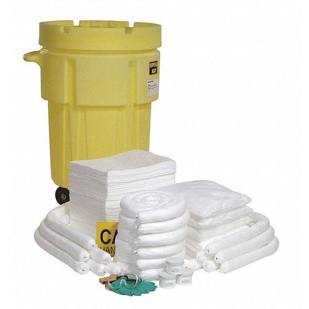 Spill Kit, 80 gal Volume Absorbed per Kit, 95 gal Capacity, Drum, Yellow, 196