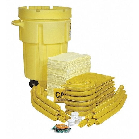 Spill Kit, 80 gal Volume Absorbed per Kit, 95 gal Capacity, Drum, Yellow, 196