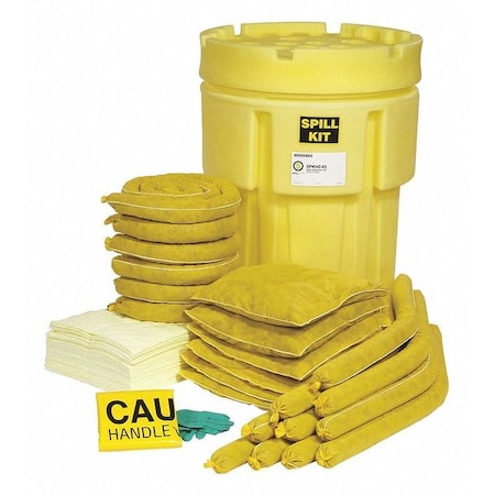 Spill Kit, 44 gal Volume Absorbed per Kit, 65 gal Capacity, Drum, Yellow, 77