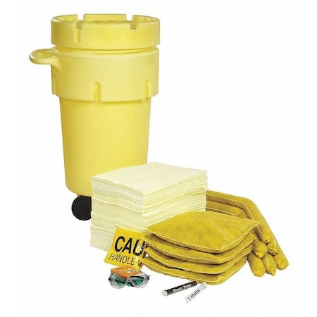 Spill Kit, 43 gal Volume Absorbed per Kit, 50 gal Capacity, Drum, Yellow, 162