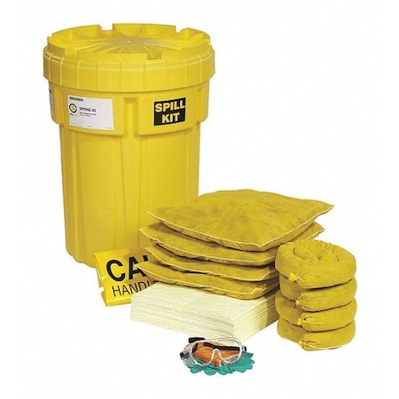 Spill Kit, 23 gal Volume Absorbed per Kit, 30 gal Capacity, Drum, Yellow, 52