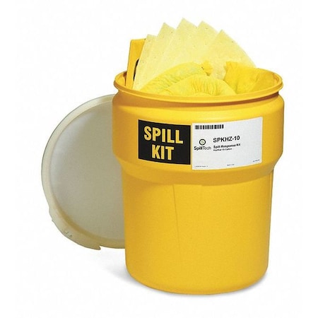 Spill Kit, 10 gal Volume Absorbed per Kit, 10 gal Capacity, Drum, Yellow, 36
