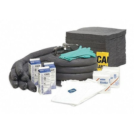 Spill Kit Refill, 41 gal Volume Absorbed per Kit, 50 gal Capacity, Box, Clear, 241